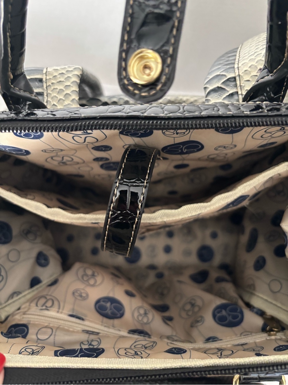 NEW! SAMANTHA BROWN OMBRO CROCO EMBOSSED BACKPACK/CARRY ON BLACK WHITE - Picture 10 of 15